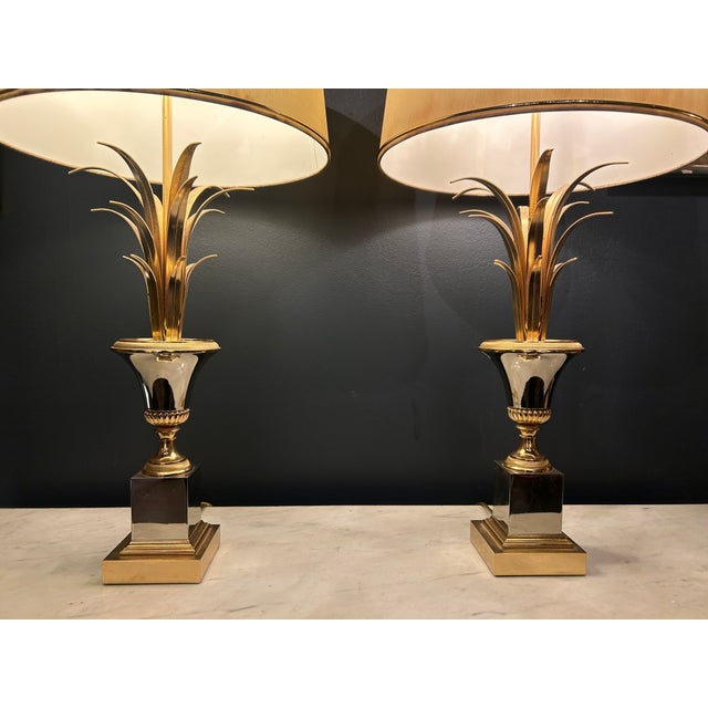 Black Palm Tree Lamps in Gilt Brass and Chromed Metal in the style of Maison Charles, France, 1970s, Set of 2 For Sale - Image 8 of 10