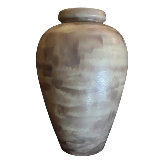 Large Vintage Germans-Plated Ceramic Vase with Beige-Brown Glaze from Ceramano, 1970s For Sale