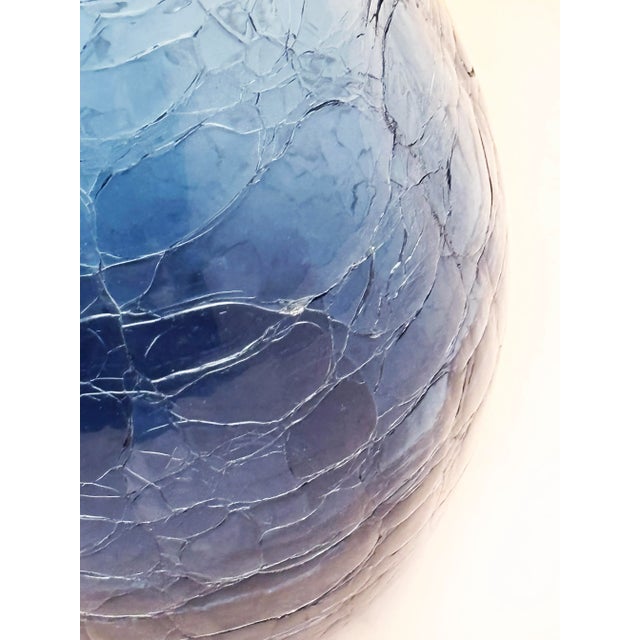 Cobalt Blue Crackle Hand-Blown Glass Vase by Blenko Glass Co. For Sale - Image 14 of 16