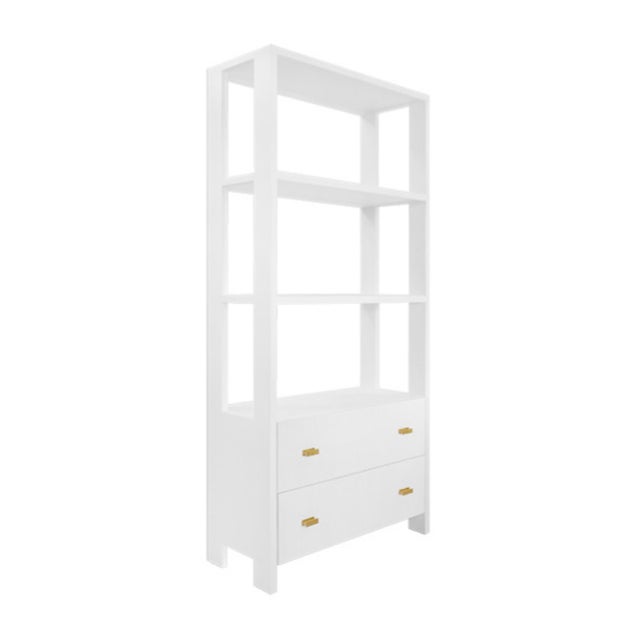 Paint Matthew Izzo Home Davie Matte White Lacquer Two Drawer/Three Shelf Etagere With Brass Hardware For Sale - Image 7 of 12