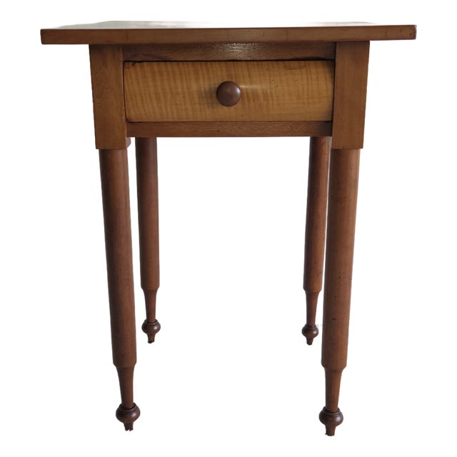 Federal Style Tiger Maple and Cherry One-Drawer Side Table, 19th Century For Sale