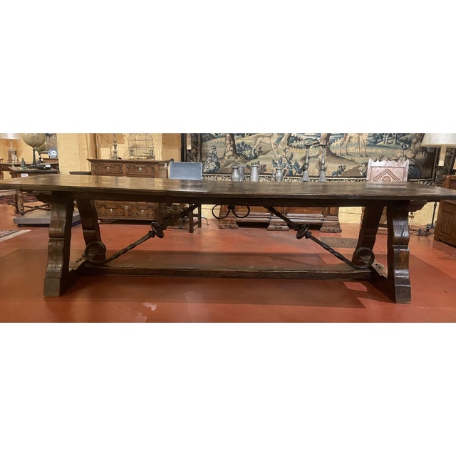 Wood Spanish Medieval Style Monastery Table in Oak For Sale - Image 7 of 14