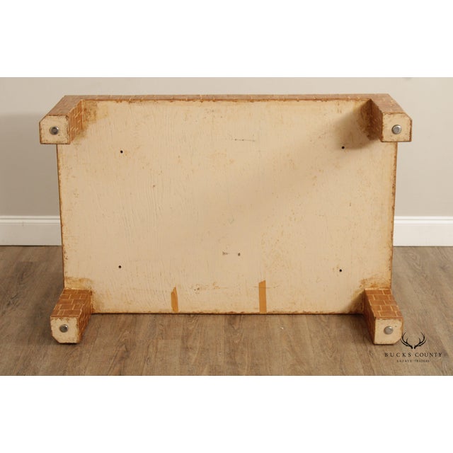 Mid 20th Century Mid Century Modern Wooden Block Carved Tile Parsons Coffee Table with Wicker Top For Sale - Image 5 of 13