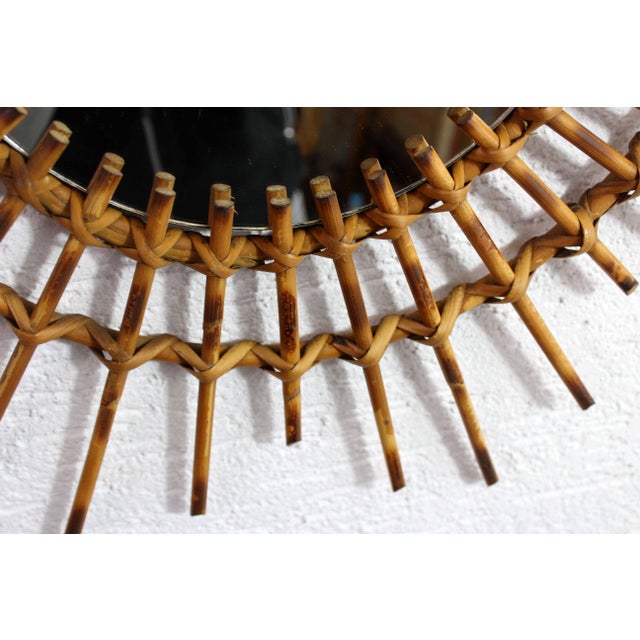 Rattan Framed Sunburst Mirror, 1970s For Sale - Image 6 of 10