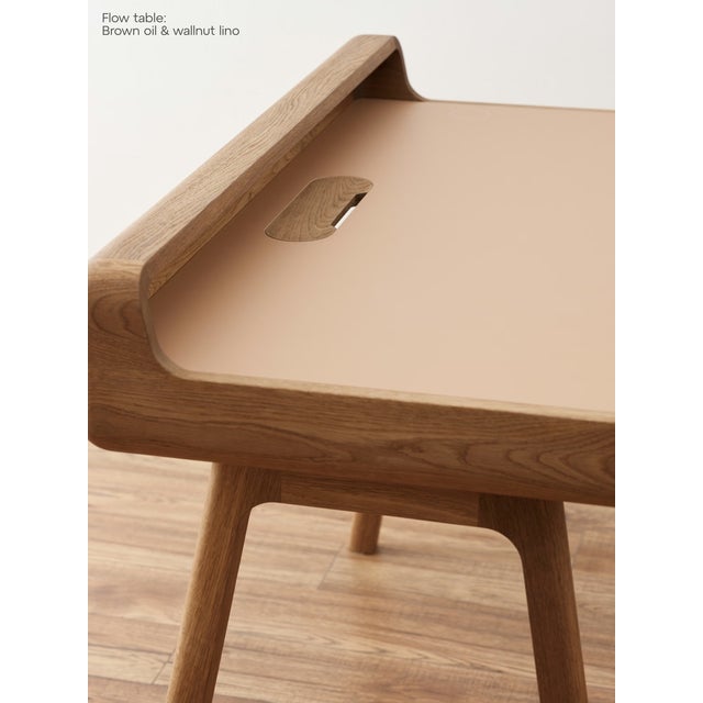 Modern Flow Writing Desk – Solid European Oak, Brown Oil, Natural Linoleum For Sale - Image 3 of 8