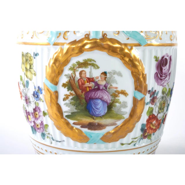 Ceramic 19th Century German Pair Gilt / Painted Urns - a Pair For Sale - Image 7 of 13