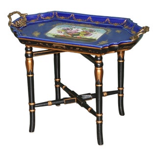 Stamped Cobalt Blue Porcelain and Gilt Metal Tray Table, 2000 For Sale