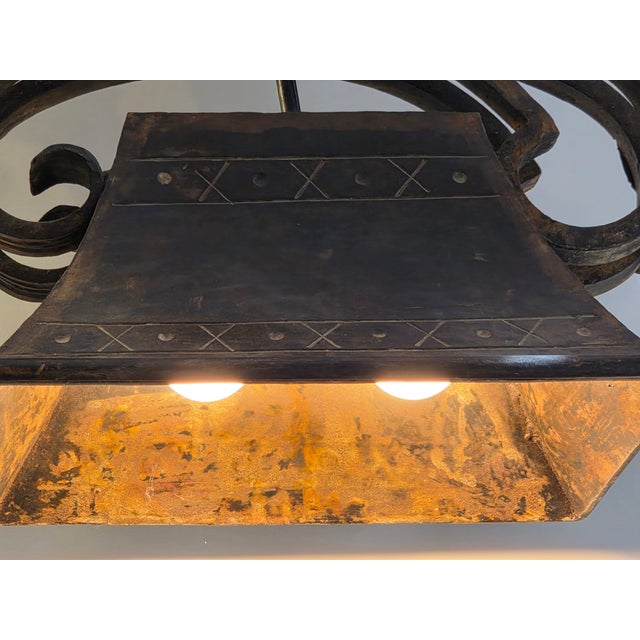 Coat of Arms Crest Wrought Iron Chandelier Light Fixture Hand Made Spanish Design Old World Castle For Sale - Image 9 of 14