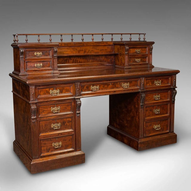 1860s Grand Antique Victorian English Satinwood Executive Desk For Sale - Image 13 of 13