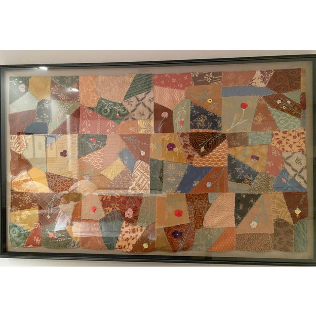 Late 19th Century Monumental 86" W Framed Japanese Patchwork Textile (Yosegire) Crazy Quilt Style Wall Hanging For Sale - Image 5 of 7
