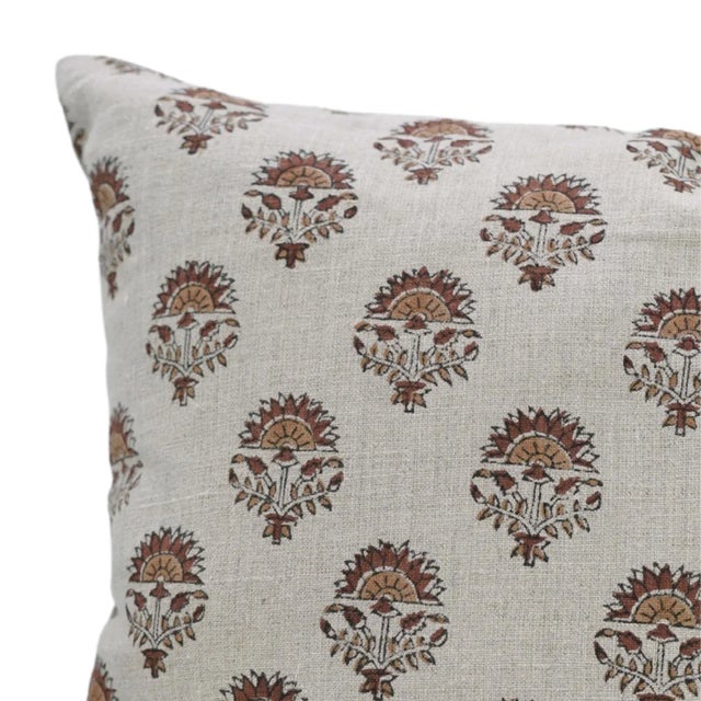 Handmade Floral Print Decorative Cushion Cover in Pure Linen 18x18-Indrajeet For Sale - Image 4 of 4