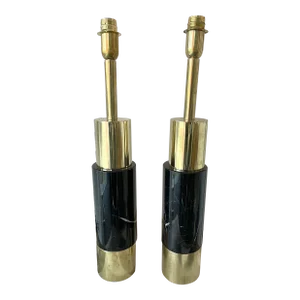 Contemporary Pair of Brass Lamps Black Marble, Italy