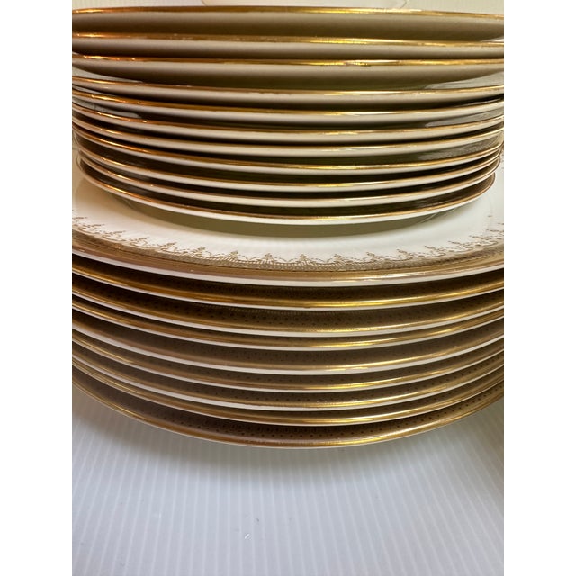 1990s 1990s Paragon"ATHENA" Pattern 31pc Dinner Set White and Gold Colors With Banded Border Gold Scrollwork For Sale - Image 5 of 16