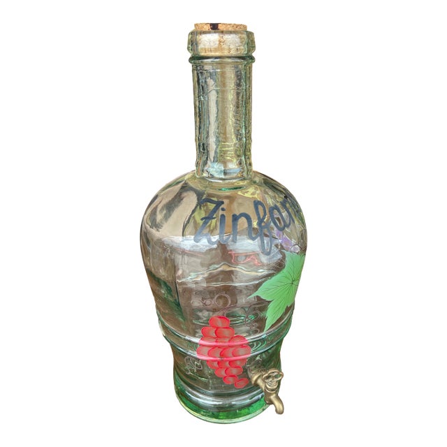 Hand Painted Blown Glass Zinfadel Wine Decanter/ Dispenser For Sale