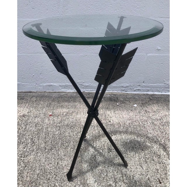 1970s Vintage Mid Century Black Iron & Glass Arrow Side/End Accent Table For Sale - Image 5 of 7
