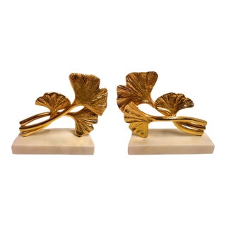 Vintage Gold Ginkgo Leaf Bookends- a Pair For Sale