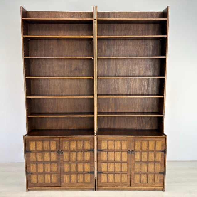 Dimensions: H 97.7” x W 37.5” x D 13.5” Pair of Vintage Dutch Brutalist shelving units, each one with 6 shelves and a...