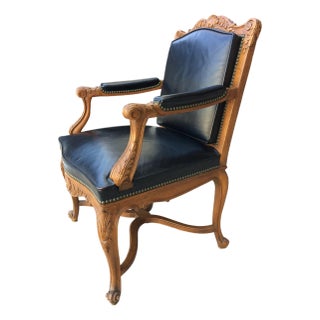 1960s Louis XV Style Leather Armchair For Sale