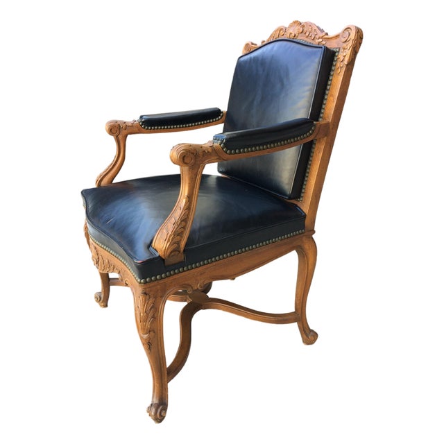 1960s Louis XV Style Leather Armchair For Sale