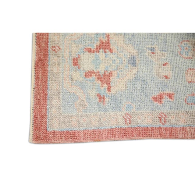 Contemporary Early 21st Century Turkish Red & Blue Handwoven Oushak Rug For Sale - Image 3 of 7