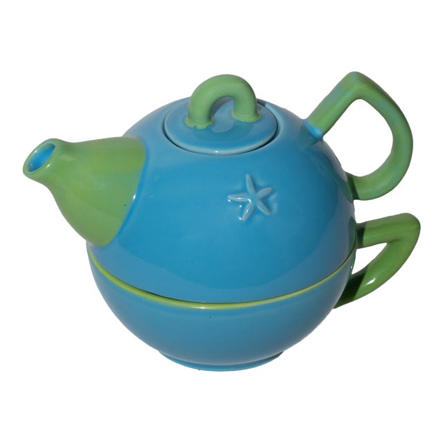 Whimsical Tea-for-One Set, Nesting Tea Cup and Tea Pot For Sale