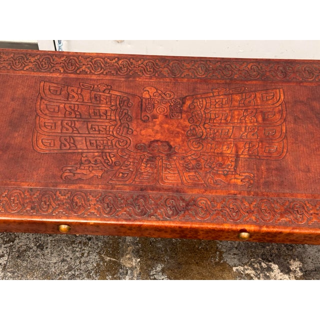 Animal Skin Chavín Culture Peruvian Tooled Leather Table Bench For Sale - Image 7 of 12