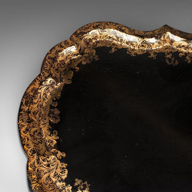Black 1900s Antique Victorian Japanned Chinoiserie Serving Tray For Sale - Image 8 of 10
