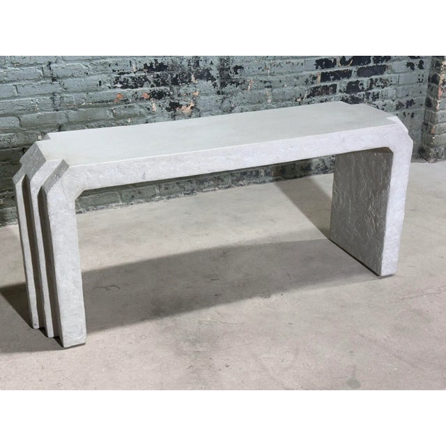 Sculptural Post Modern Gray Plaster Console, 1980. Original condition. Measure 60" long, 14.75" deep, 26" tall.