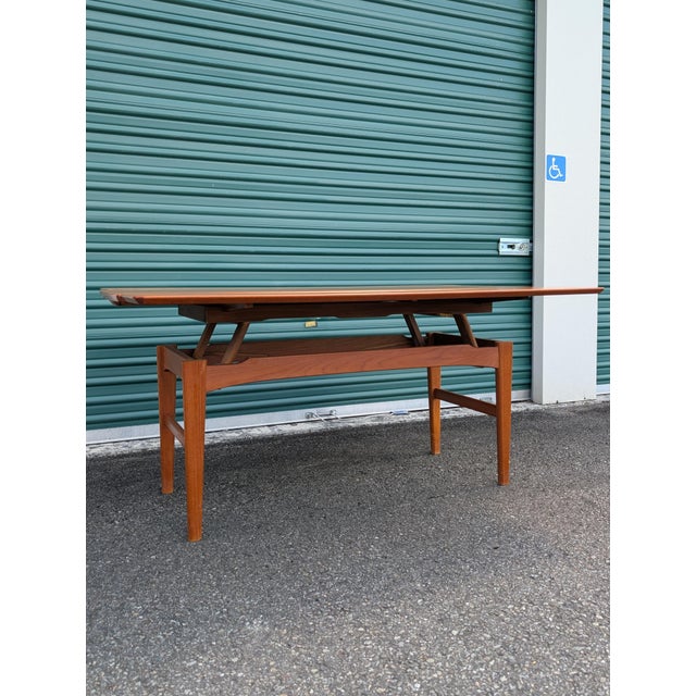 Vintage Danish Modern Niels Bach Teak Elevator Coffee Dining Table Made in Denmark For Sale In Seattle - Image 6 of 12