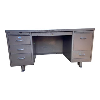 1950s Vintage Tanker Desk Needs Restoration Top Has Patina For Sale