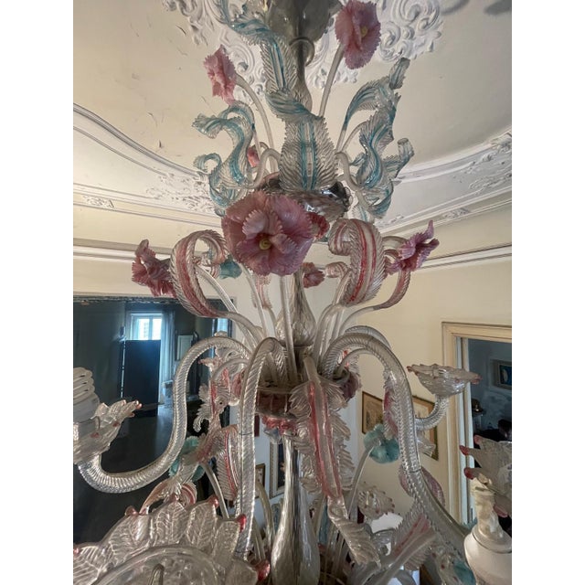 Pink Late 18th Century Eighteen-Light Ca’ Rezzonico Pink White and Blue Chandelier For Sale - Image 8 of 10