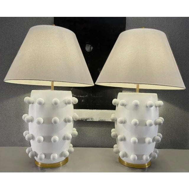 Pair of Original Large Kelly Wearstler Contemporary Ceramic Table Lamps For Sale - Image 4 of 8
