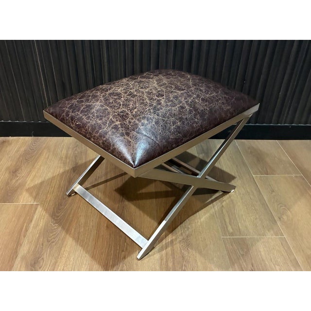 Ethan Allen Leather Ottoman by Ethan Allen For Sale - Image 4 of 9