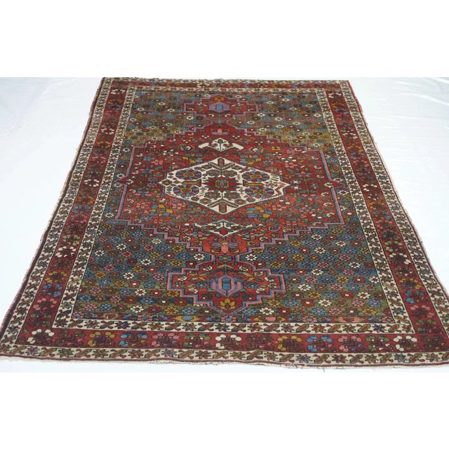 Green Fine Antique Persian Bakhtiari Rug 4'4'' X 6'8'' For Sale - Image 8 of 11