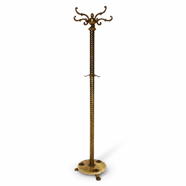 Mid-Century Italian Brass and Onyx Hall Tree Coat Rack with Twisted Column, 1950s For Sale - Image 13 of 13