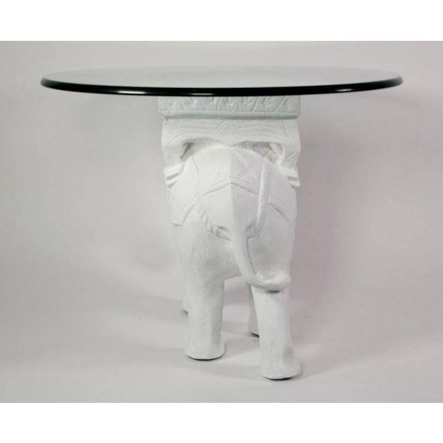 White 1970s Hollywood Regency White Gesso Solid Teak Elephant Side Table For Sale - Image 8 of 9