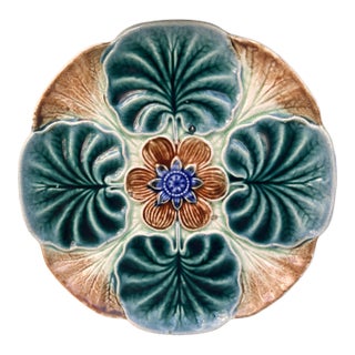 19th Century Majolica Water Lily Pond Plate Wasmuel For Sale