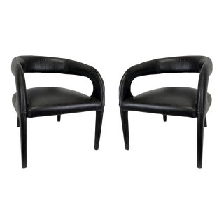 1990s Pair of Black Leather Hawkins Chairs from Four Hands For Sale