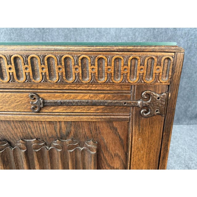 Antique Carved Oak Buffet With Metal Hardware For Sale - Image 12 of 18
