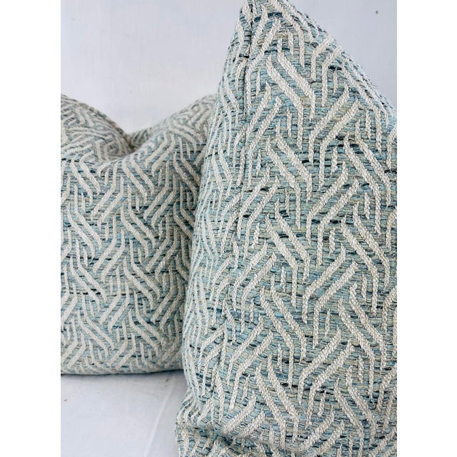 Transitional Christopher Farr Cloth "Tangle" in Aqua 22" Pillows-a Pair For Sale - Image 3 of 4