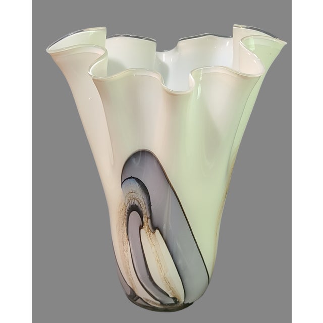 Mid-Century Modern Murano Attributed Grey, White & Earth Tones Art Glass Vase For Sale - Image 4 of 6