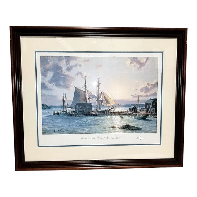 John Stobart Signed Numbered Limited Edition Print, "Sunset Over the Westport River in 1862", Framed For Sale