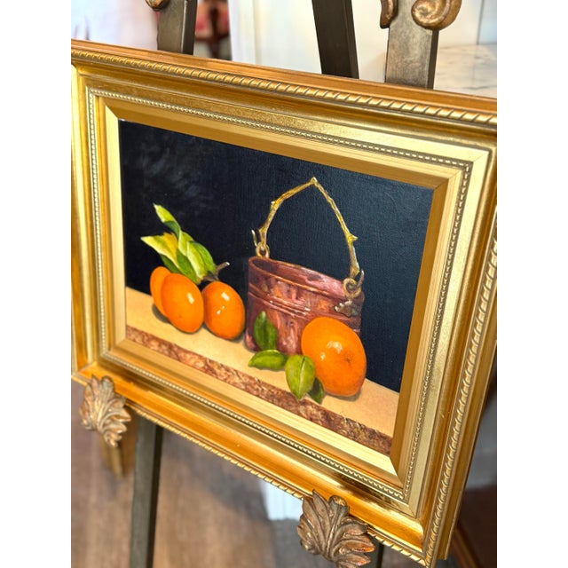 1990s Elizabeth S. Christensen “Tangeloes and Copper Pot” Still Life Oil Painting, 1995 For Sale - Image 5 of 10