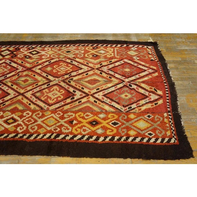 Asian 1890s Antique Red Rust Geometric Julkhir Uzbekistan Knotted Wide Gallery Rug For Sale - Image 3 of 8