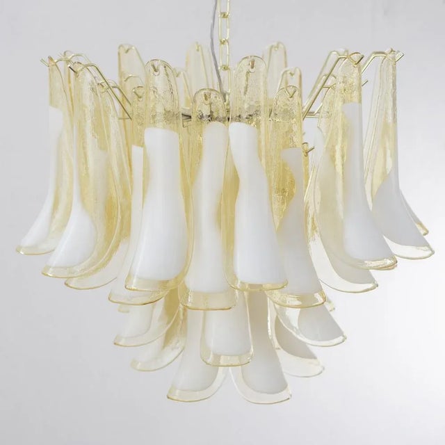 Italian Petal Suspension Lamp in Murano Glass Amber and White Color, 1990s For Sale - Image 10 of 12