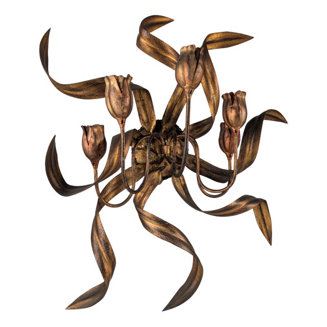 Large Golden Tulip Wall Sconce, 1960s For Sale
