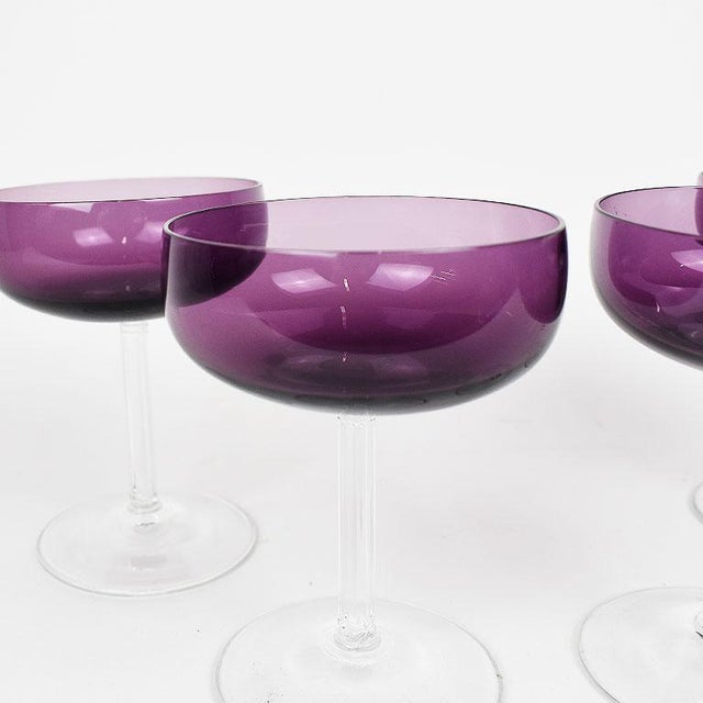 Purple Fostoria Crystal Stemware Champagne Coup Glasses Set of 4