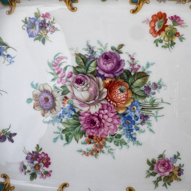 Vintage French Limoges Hand-Painted Porcelain & Gilt Metal Floral Tray For Sale - Image 10 of 10