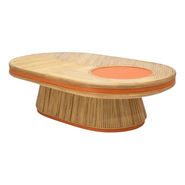 Java Coffee Table in Tinted Rattan and Imitation Grained Leather by Popus Editions For Sale