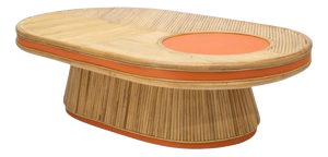 Java Coffee Table in Tinted Rattan and Imitation Grained Leather by Popus Editions